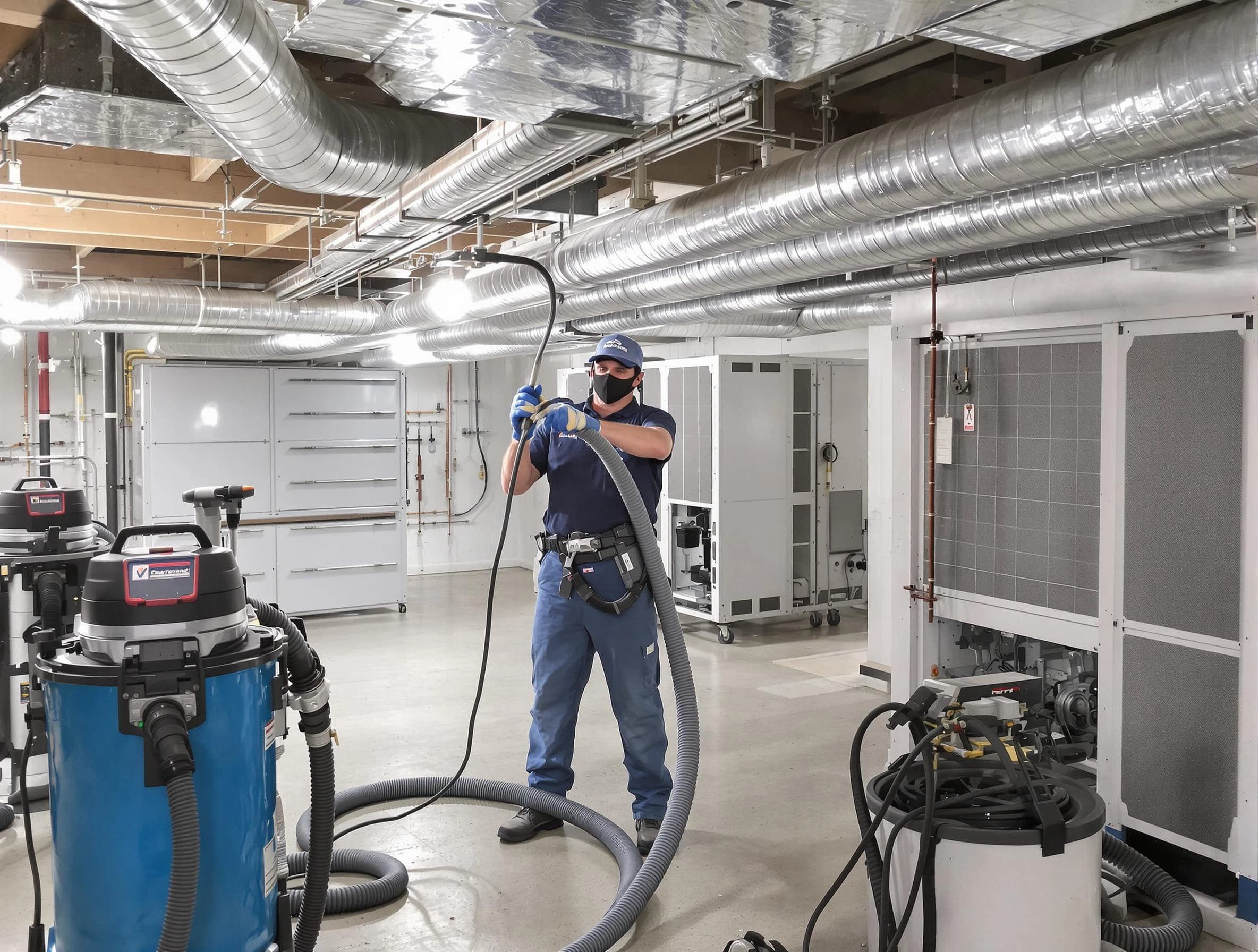 San Bernardino Air Duct Cleaning specialist performing thorough central air duct cleaning for improved system efficiency in San Bernardino