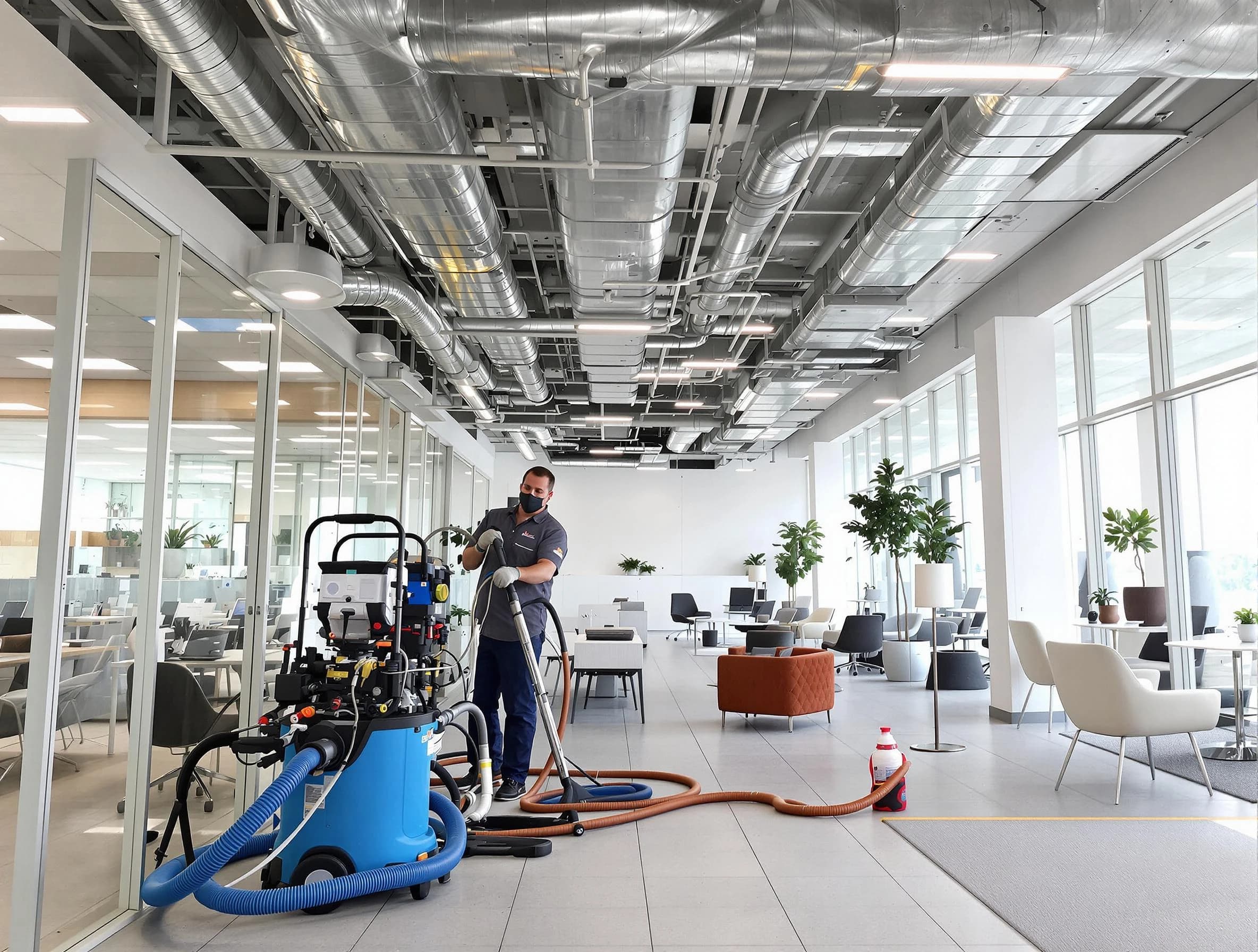 San Bernardino Air Duct Cleaning team conducting comprehensive commercial duct cleaning at a business location in San Bernardino