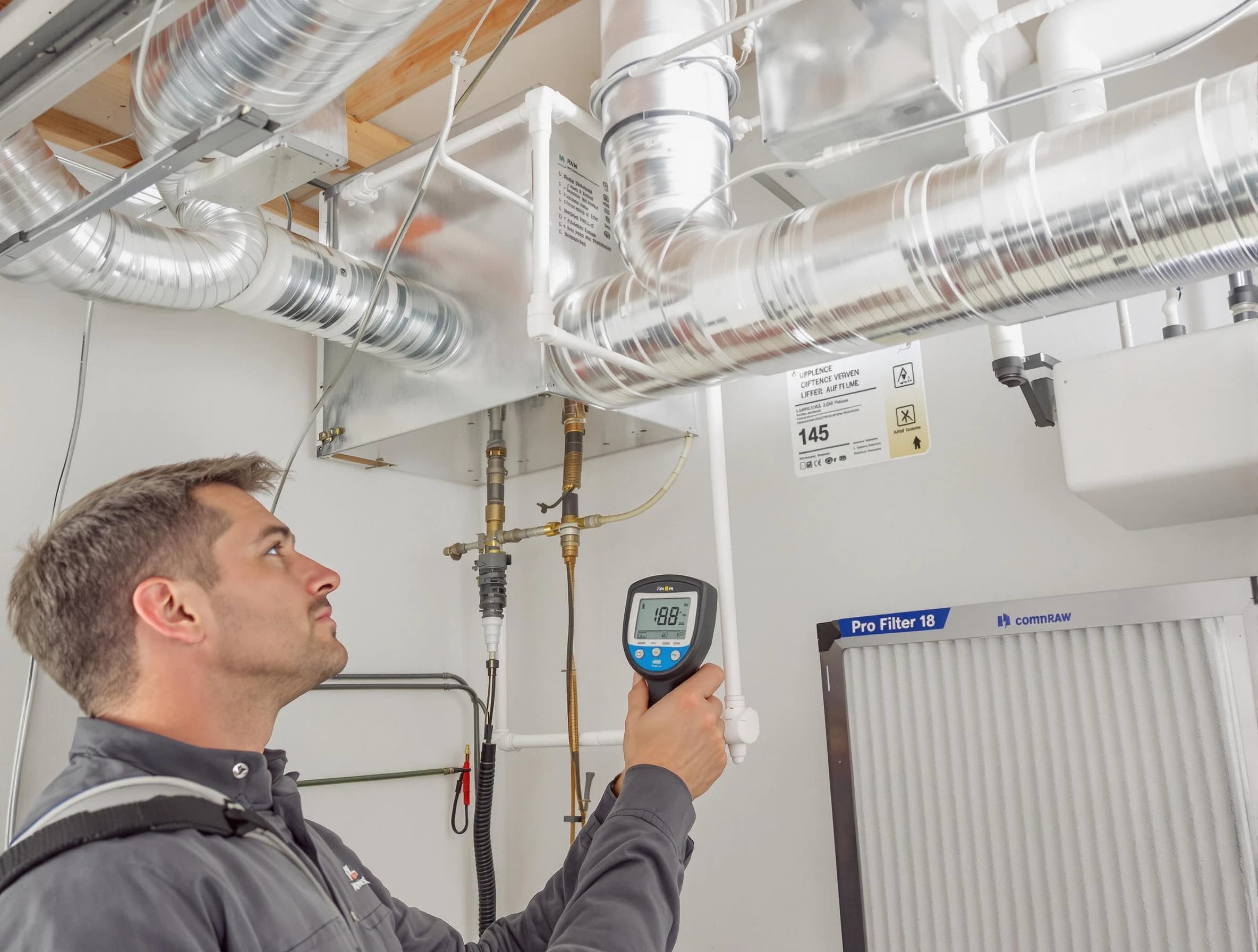 San Bernardino Air Duct Cleaning expert conducting detailed filter system inspection using diagnostic tools in San Bernardino