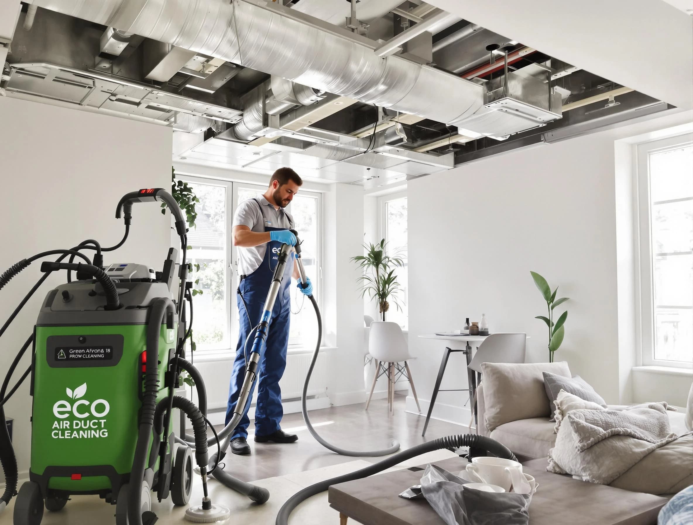 San Bernardino Air Duct Cleaning technician performing eco-friendly duct cleaning using sustainable methods in San Bernardino