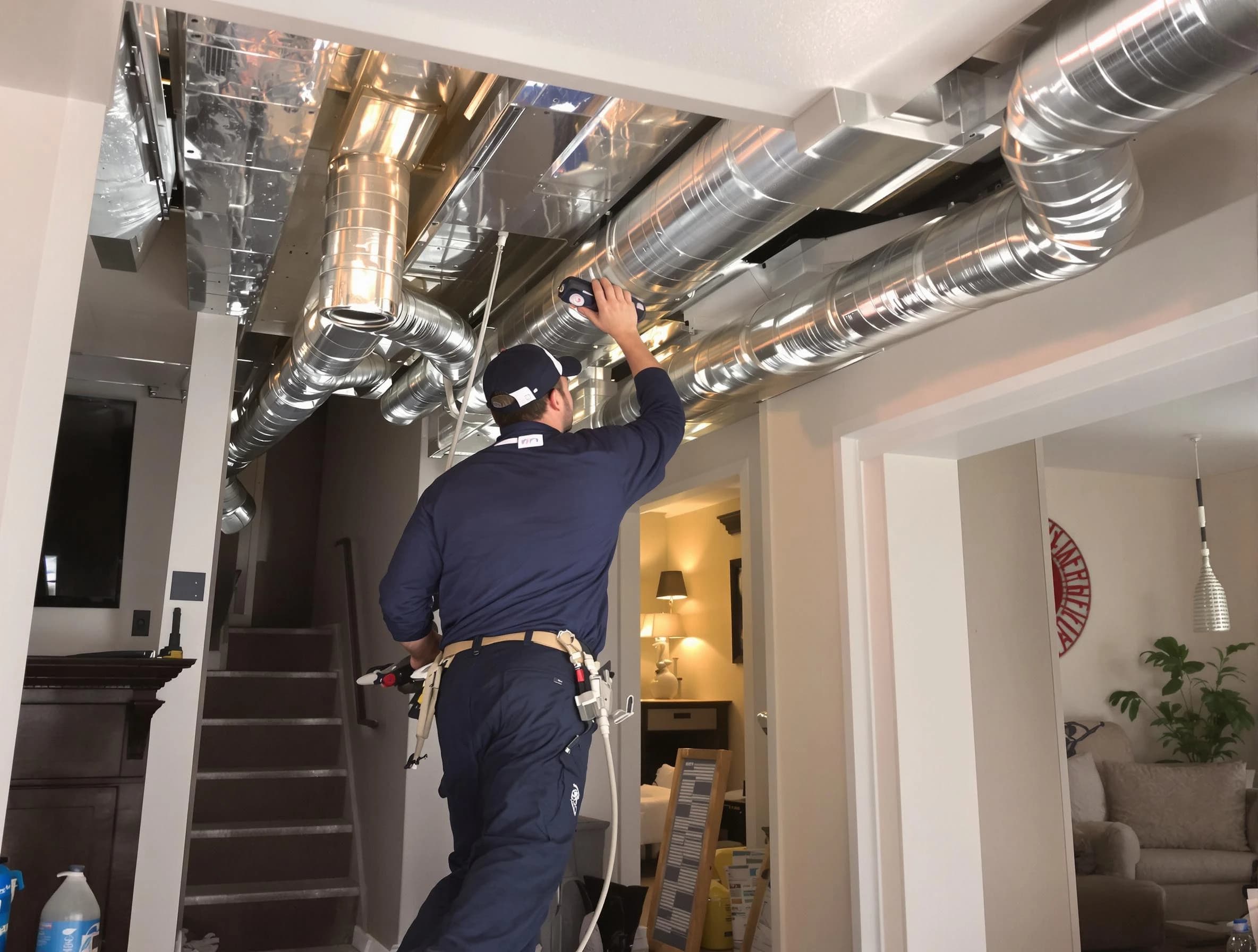 San Bernardino Air Duct Cleaning expert performing specialized duct cleaning in a mobile home in San Bernardino