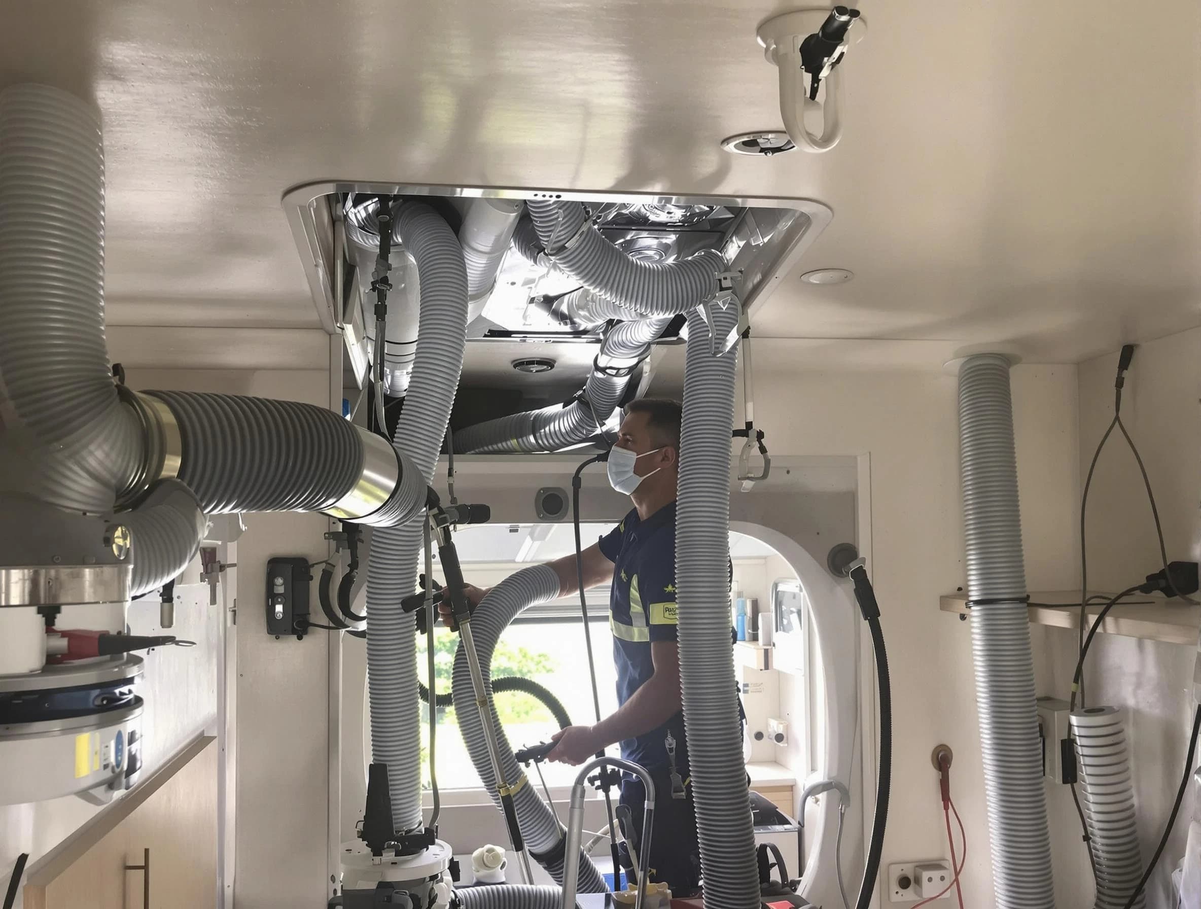 San Bernardino Air Duct Cleaning specialist performing precise mobile home duct cleaning in San Bernardino