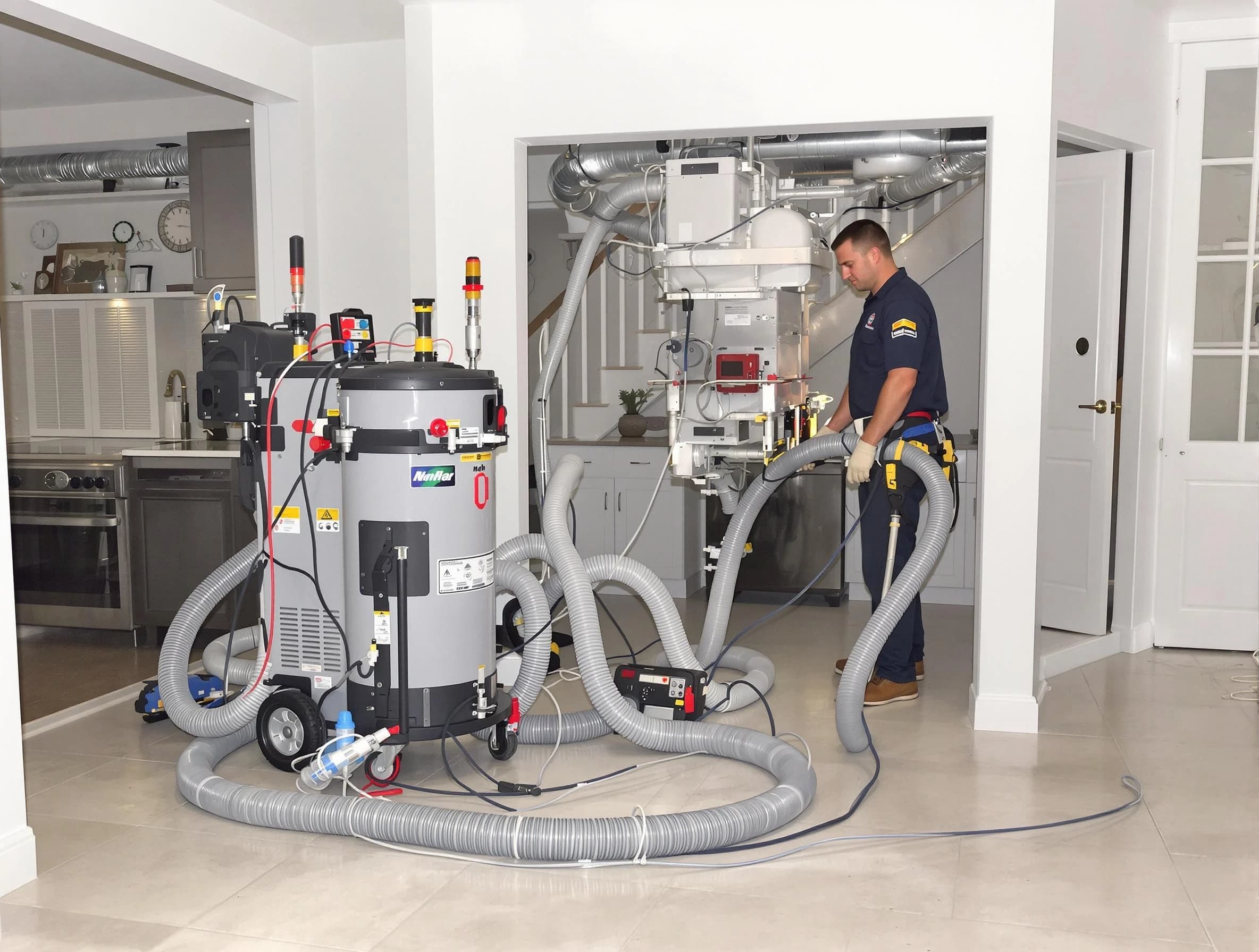 San Bernardino Air Duct Cleaning technician operating negative pressure cleaning equipment for thorough duct maintenance in San Bernardino