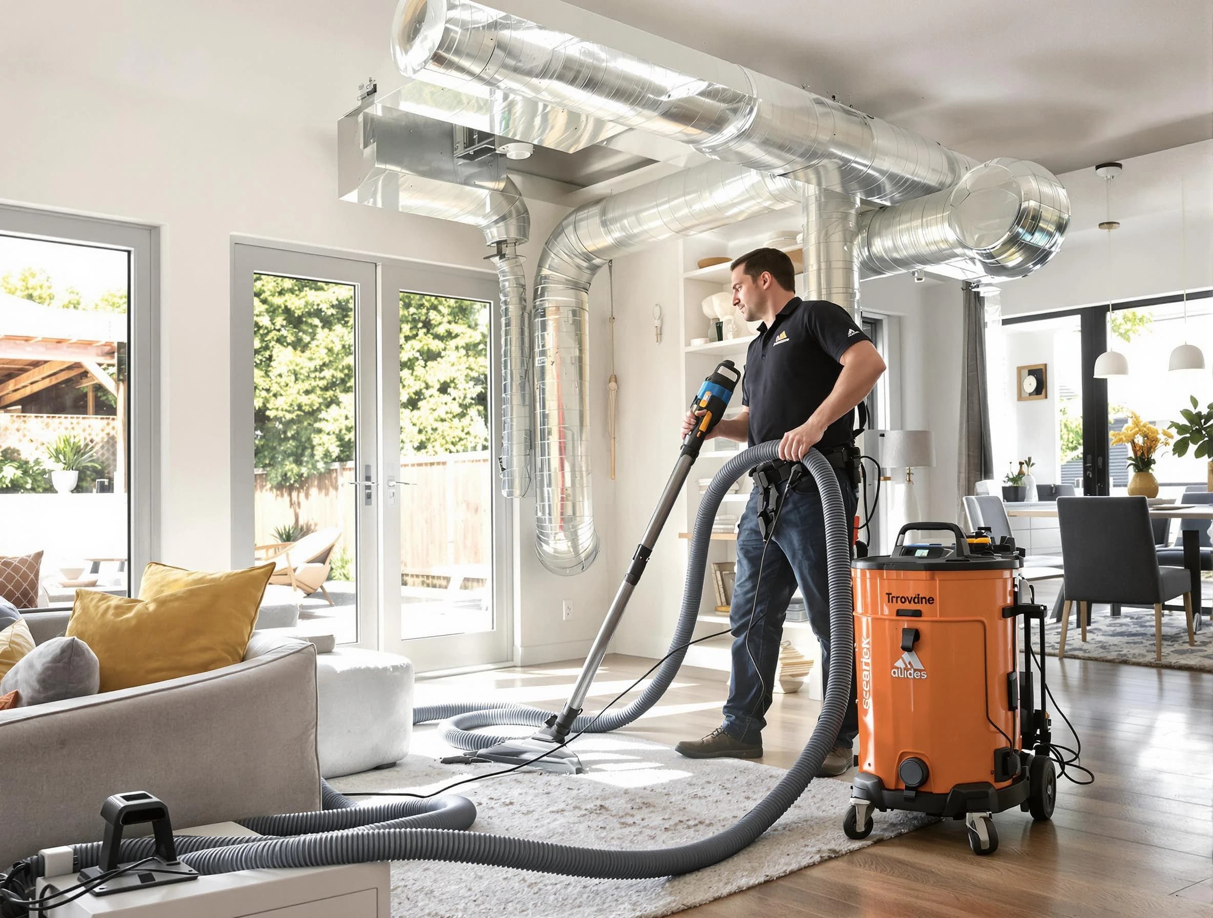 San Bernardino Air Duct Cleaning specialist performing thorough residential duct cleaning using advanced equipment in San Bernardino