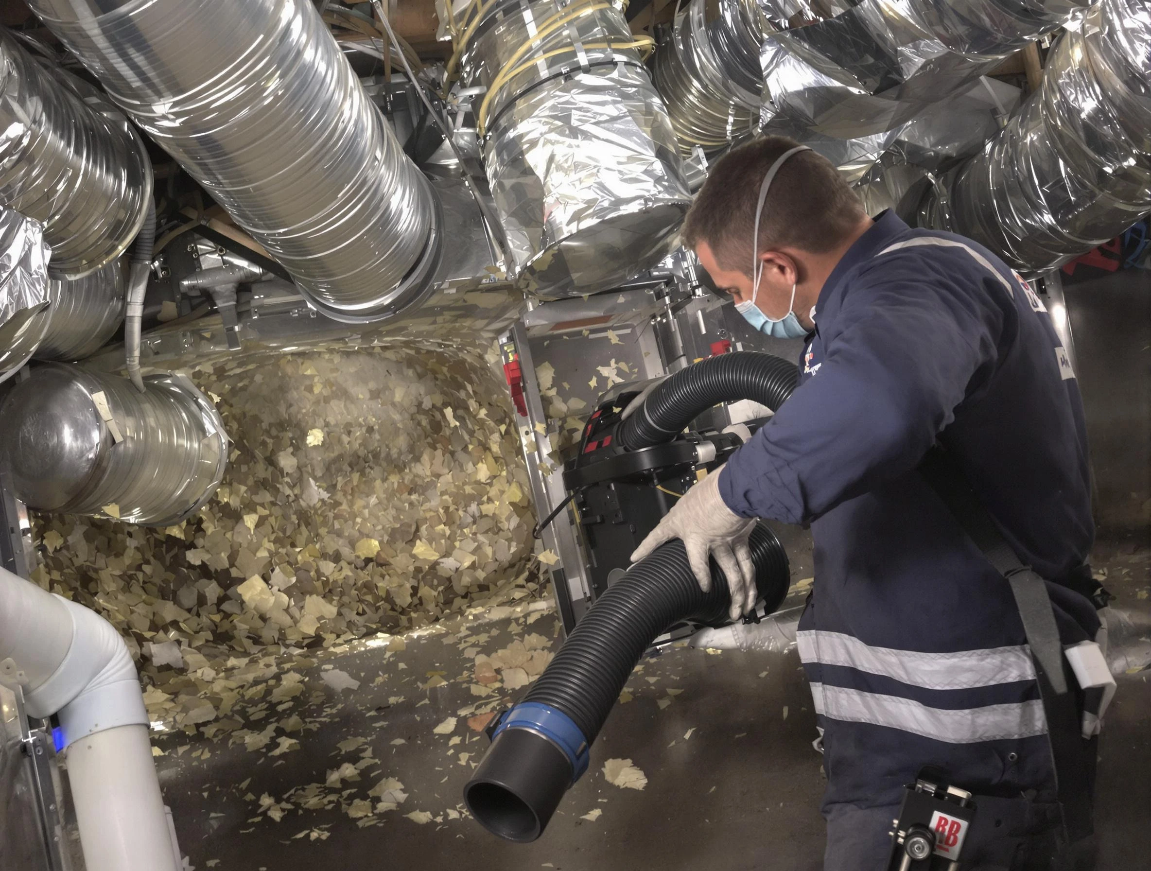 San Bernardino Air Duct Cleaning specialist operating negative pressure cleaning equipment for thorough duct maintenance in San Bernardino